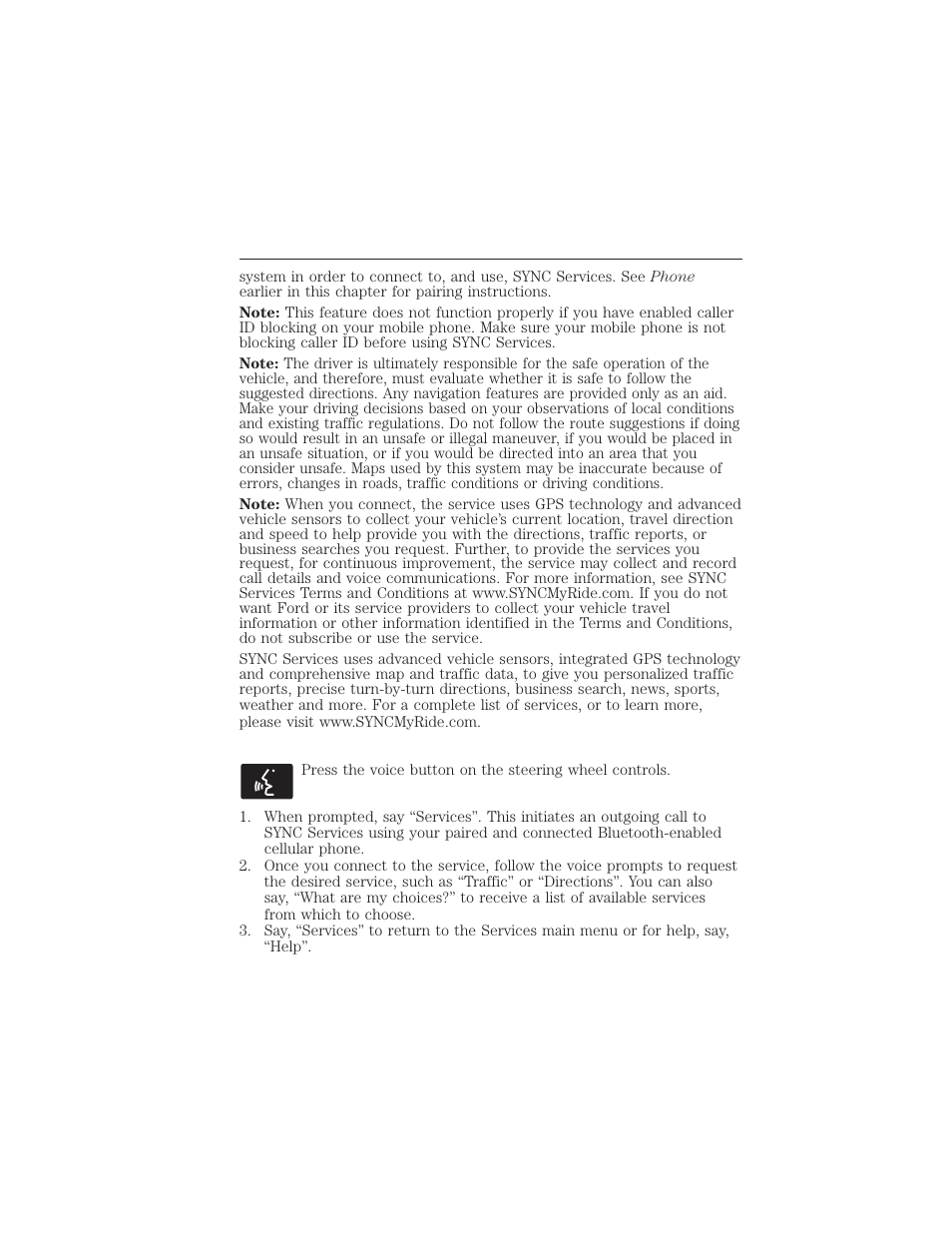 Connecting to sync services using voice commands, 476 myford touch® (if equipped) | FORD 2015 Taurus User Manual | Page 477 / 558