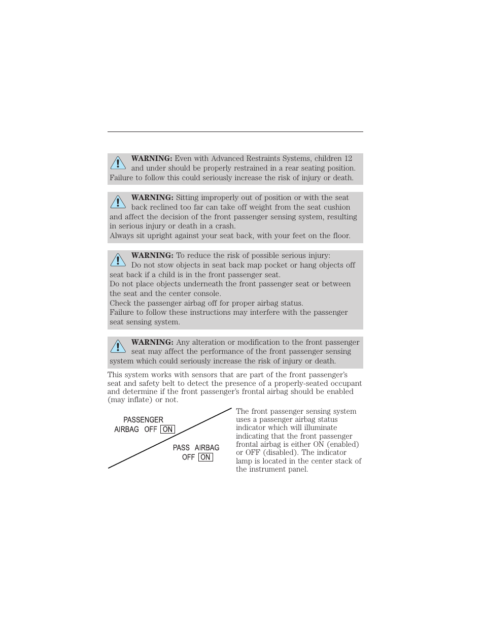 Front passenger sensing system, Supplementary restraints system 47 | FORD 2015 Taurus User Manual | Page 48 / 558