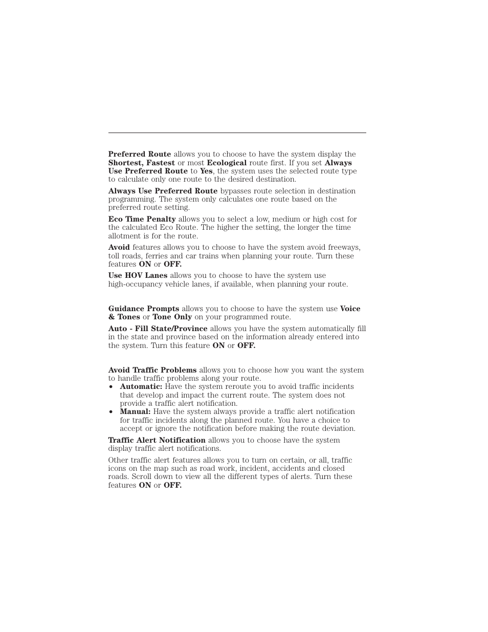 Route preferences, Navigation preferences, Traffic preferences | Myford touch® (if equipped) 507 | FORD 2015 Taurus User Manual | Page 508 / 558