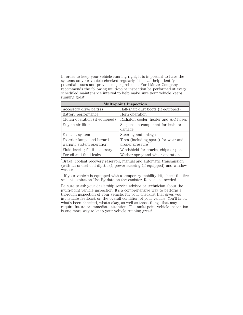 Multi-point inspection, 536 scheduled maintenance | FORD 2015 Taurus User Manual | Page 537 / 558