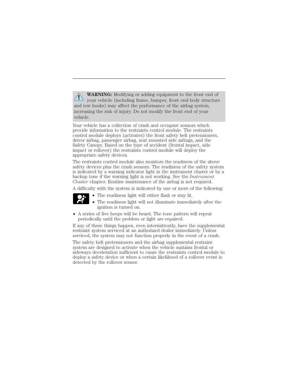 Crash sensors and airbag indicator, 54 supplementary restraints system | FORD 2015 Taurus User Manual | Page 55 / 558