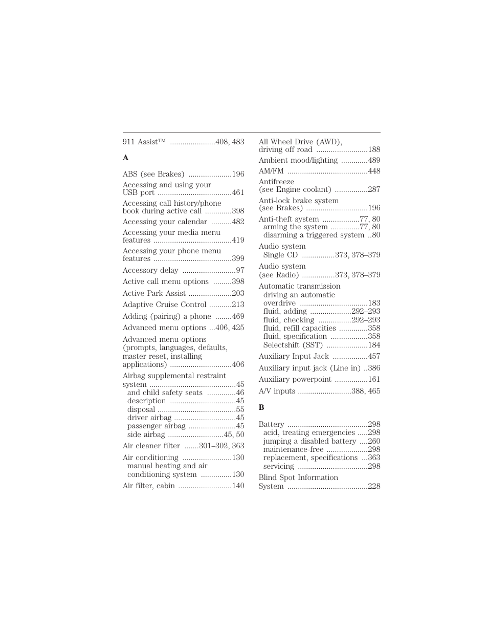 Index, 550 index | FORD 2015 Taurus User Manual | Page 551 / 558