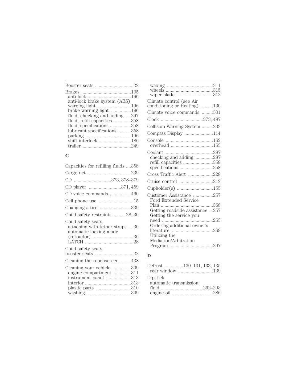 Index 551 | FORD 2015 Taurus User Manual | Page 552 / 558