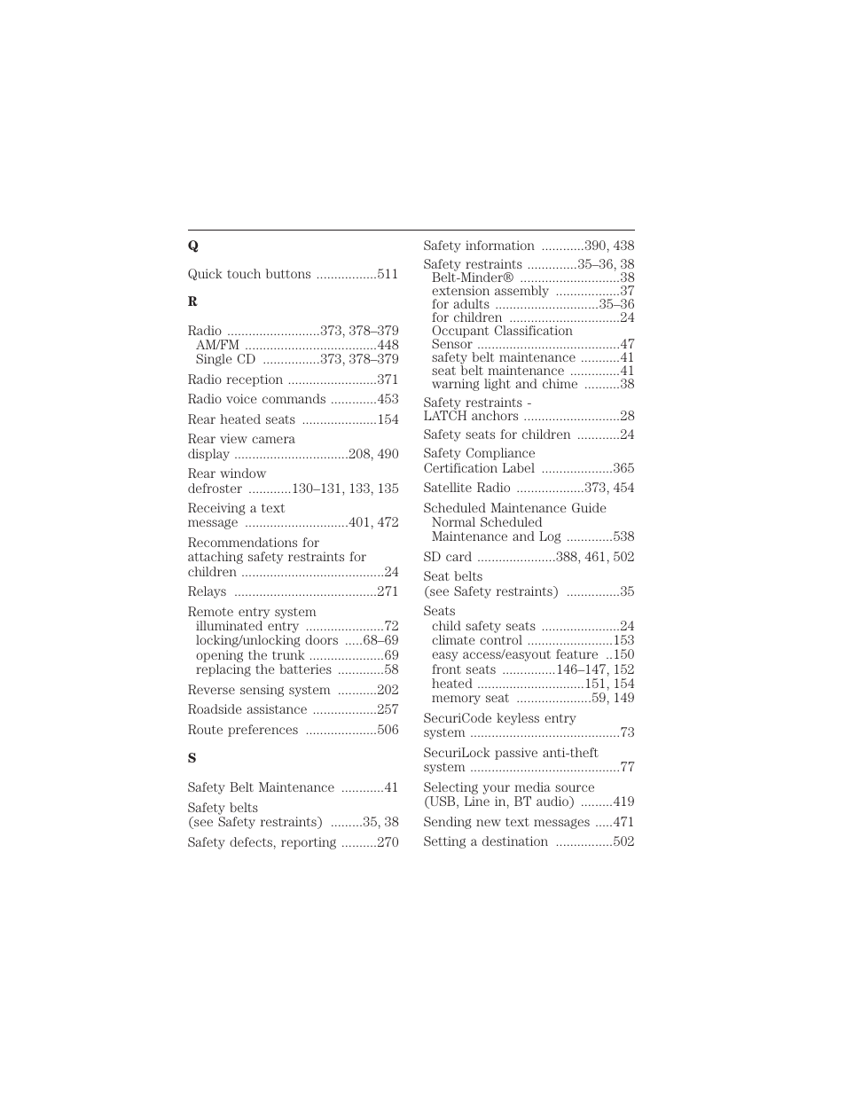 Index 555 | FORD 2015 Taurus User Manual | Page 556 / 558