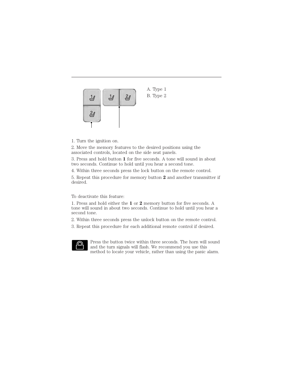 Programming memory to the remote control, Deactivating memory from the remote control, Car finder | 60 keys and remote control | FORD 2015 Taurus User Manual | Page 61 / 558