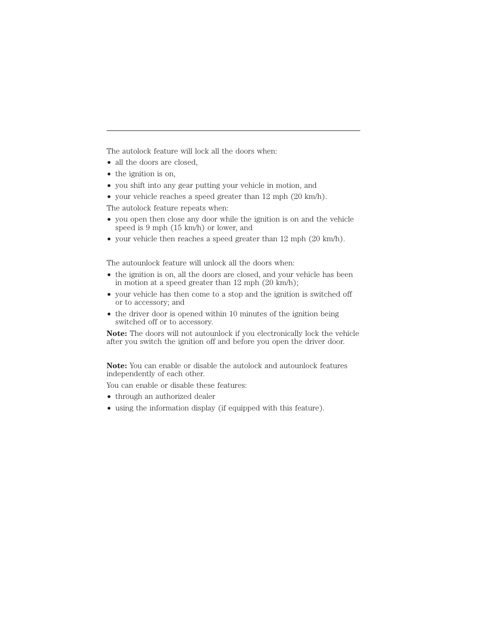 Autolock feature (if enabled), Autounlock feature (if enabled), Enabling or disabling | Locks 71 | FORD 2015 Taurus User Manual | Page 72 / 558