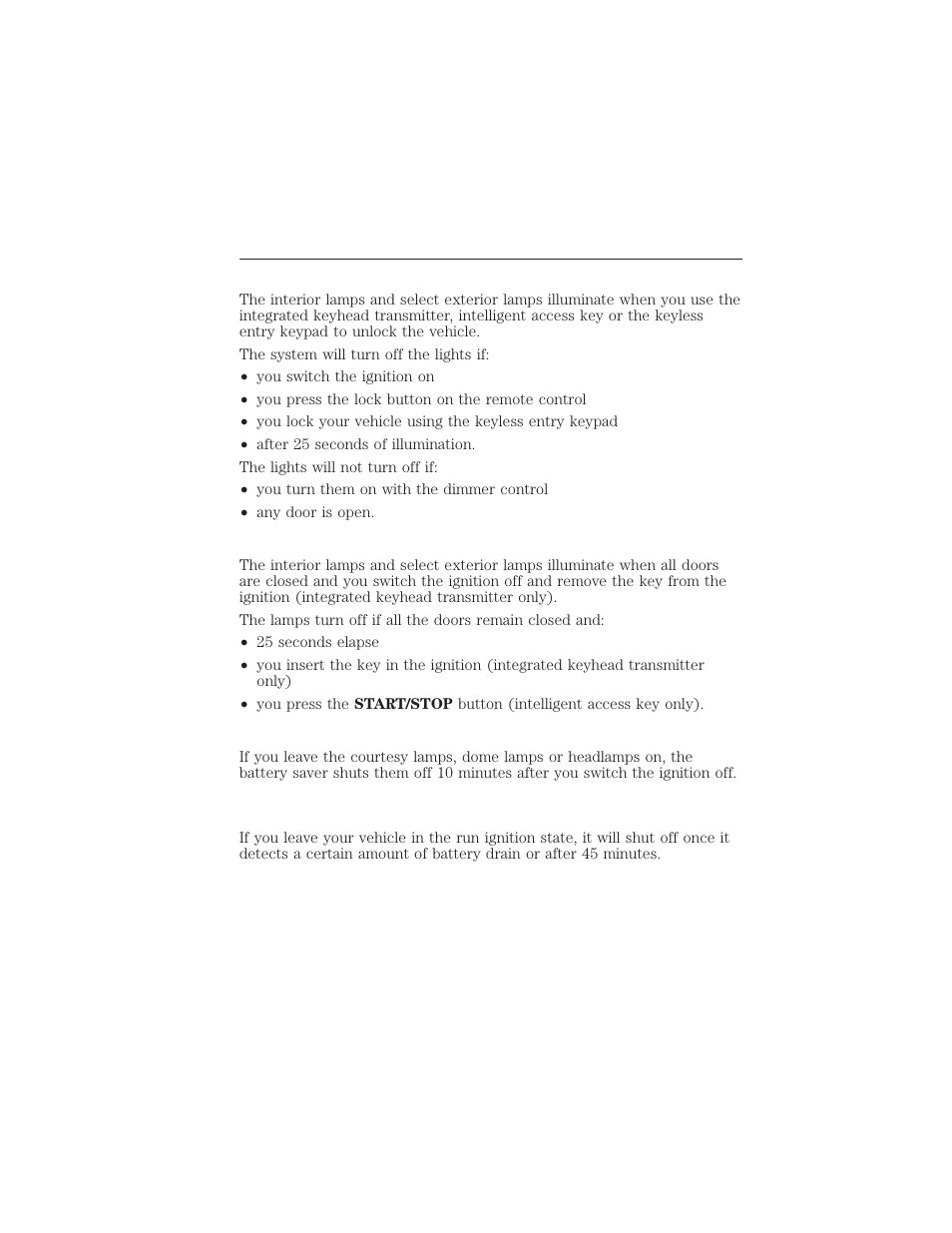 Illuminated entry, Illuminated exit, Battery saver | 72 locks | FORD 2015 Taurus User Manual | Page 73 / 558