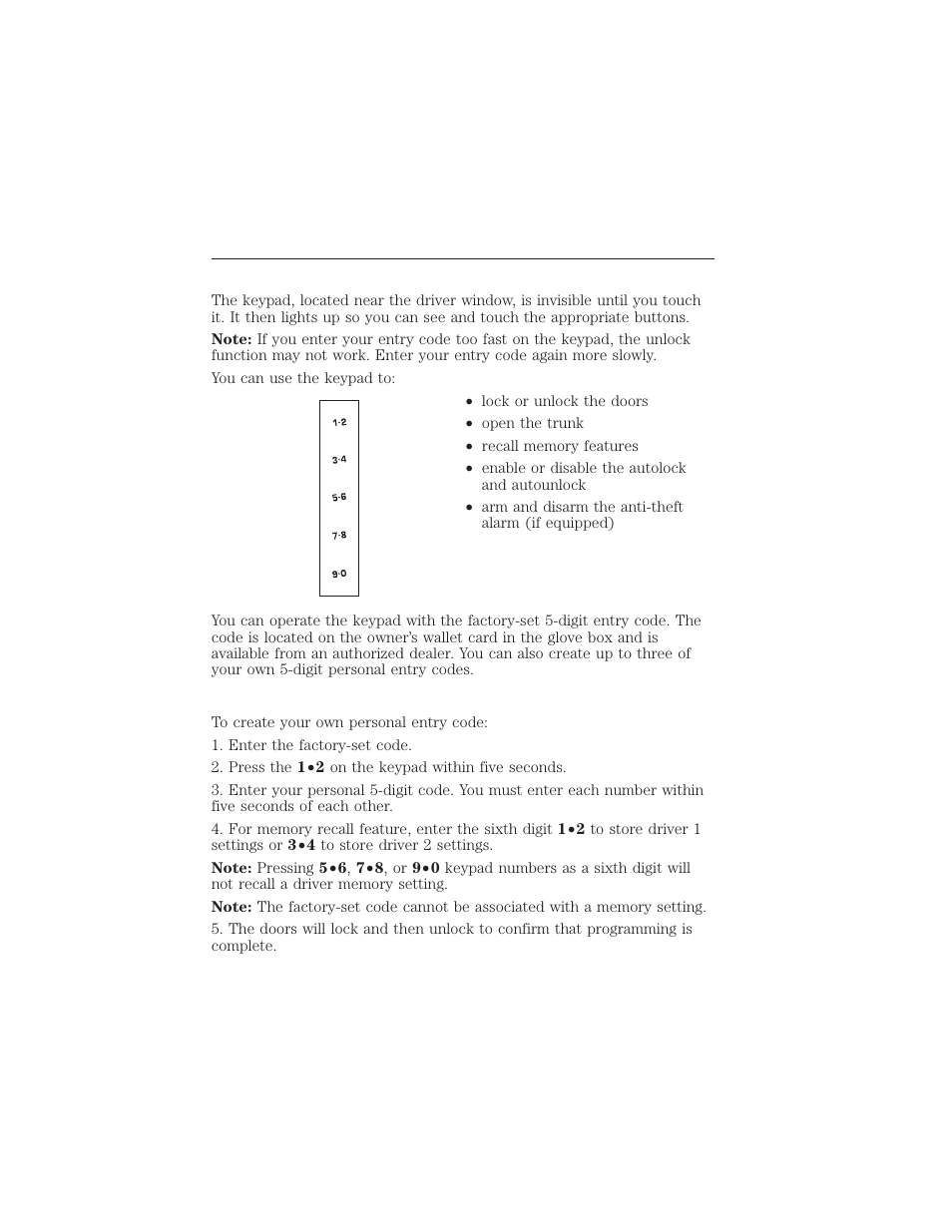 Securicode™ keyless entry keypad (if equipped), Programming a personal entry code, Securicode™ keyless entry keypad | Locks 73 | FORD 2015 Taurus User Manual | Page 74 / 558