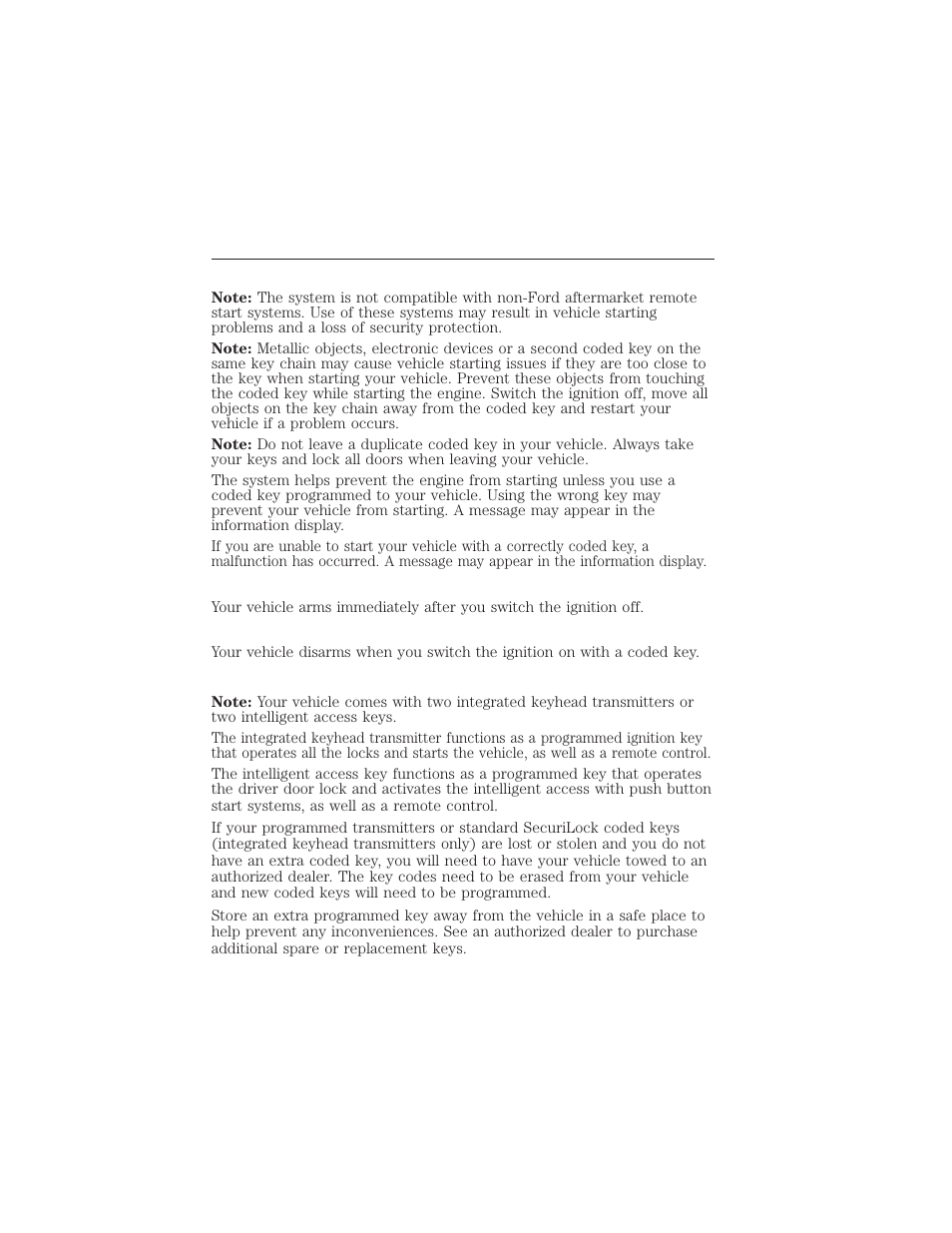 Security, Securilock® passive anti-theft system, Automatic arming | Automatic disarming, Replacement keys, Security 77 | FORD 2015 Taurus User Manual | Page 78 / 558