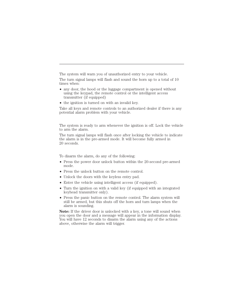 Anti-theft alarm (if equipped), Arming the alarm, Disarming the alarm | Anti-theft alarm, 80 security | FORD 2015 Taurus User Manual | Page 81 / 558