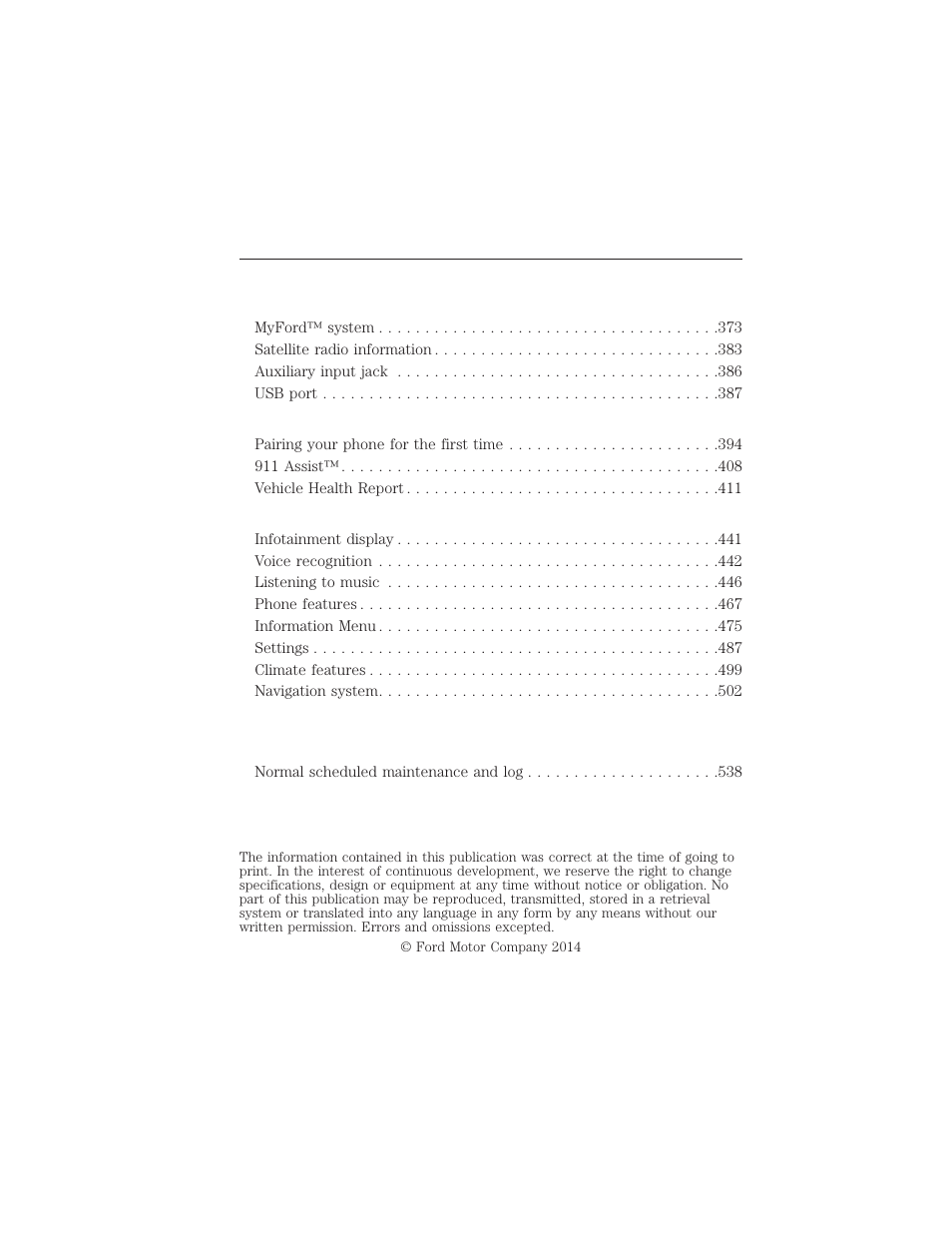 8table of contents | FORD 2015 Taurus User Manual | Page 9 / 558