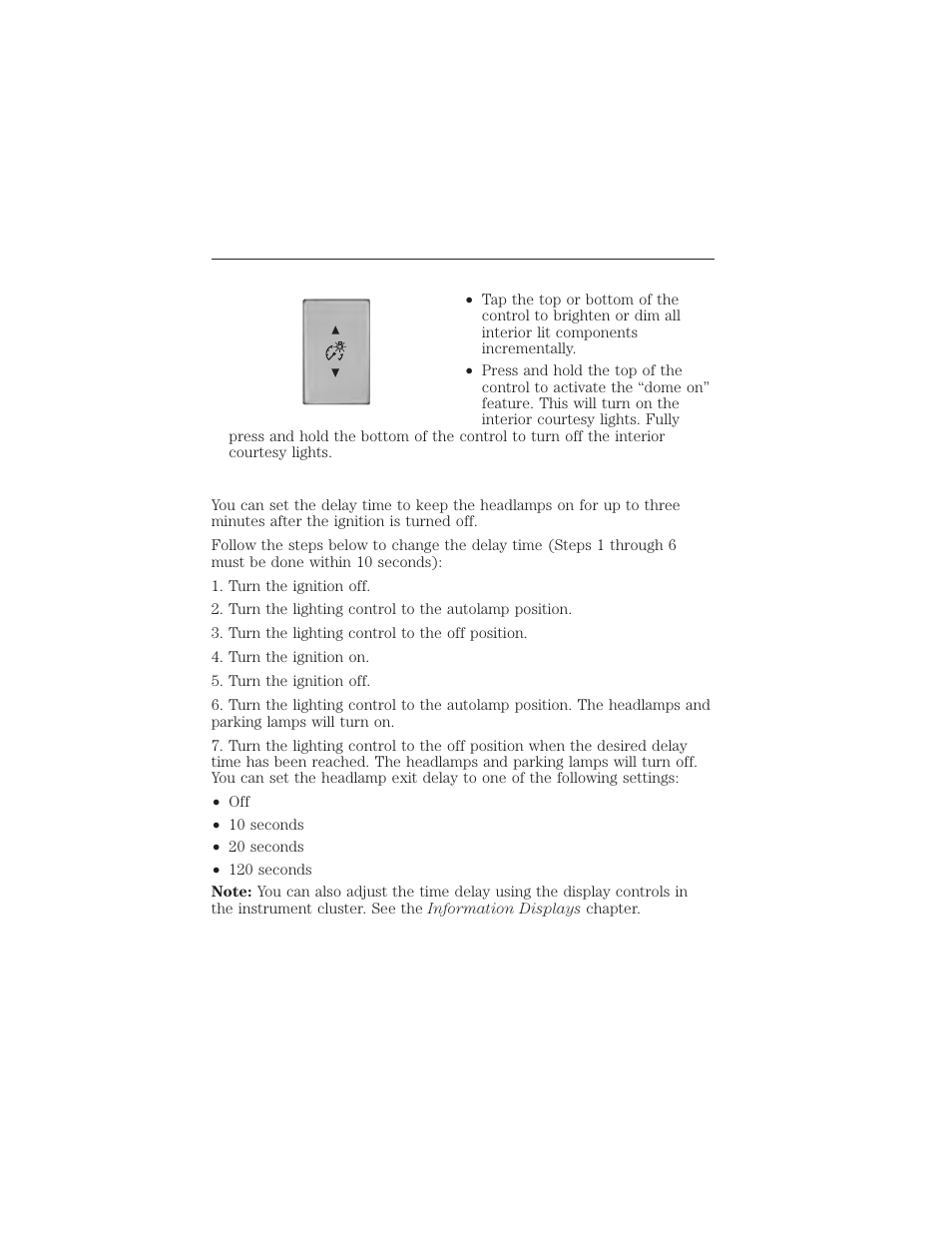 Instrument lighting dimmer, Headlamp exit delay, Lighting 91 | FORD 2015 Taurus User Manual | Page 92 / 558