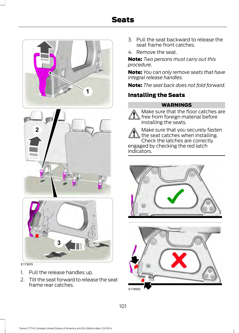 Seats | FORD 2015 Transit v.1 User Manual | Page 104 / 461