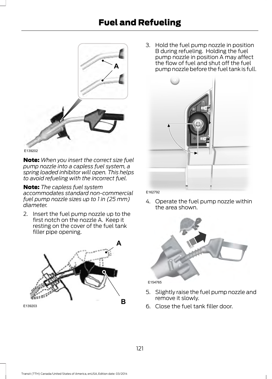 Fuel and refueling | FORD 2015 Transit v.1 User Manual | Page 124 / 461