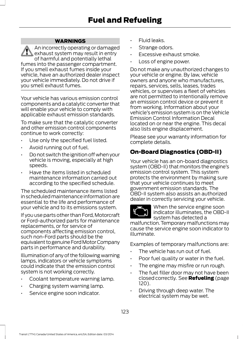 Fuel and refueling | FORD 2015 Transit v.1 User Manual | Page 126 / 461