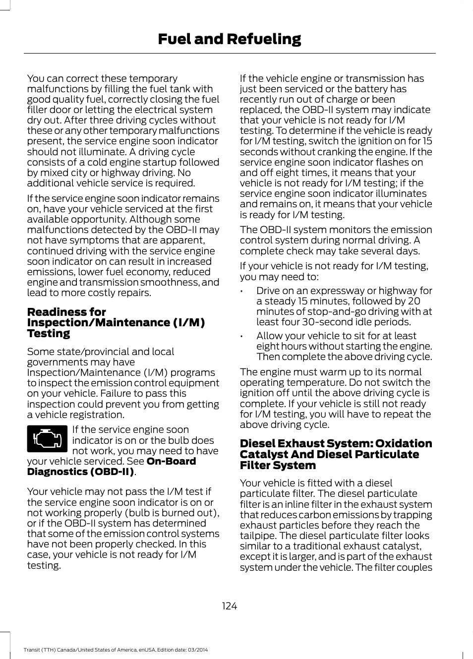Fuel and refueling | FORD 2015 Transit v.1 User Manual | Page 127 / 461