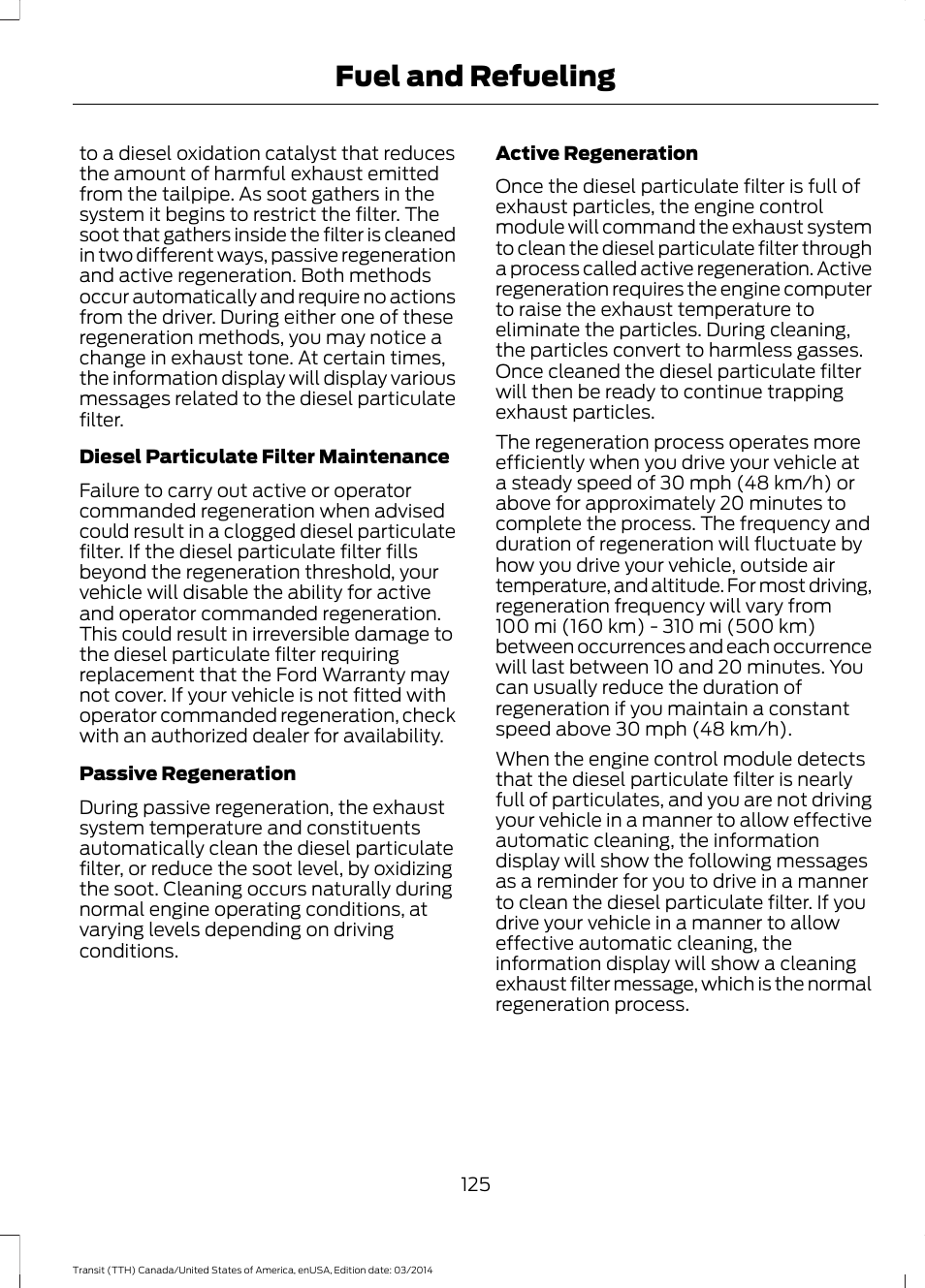 Fuel and refueling | FORD 2015 Transit v.1 User Manual | Page 128 / 461