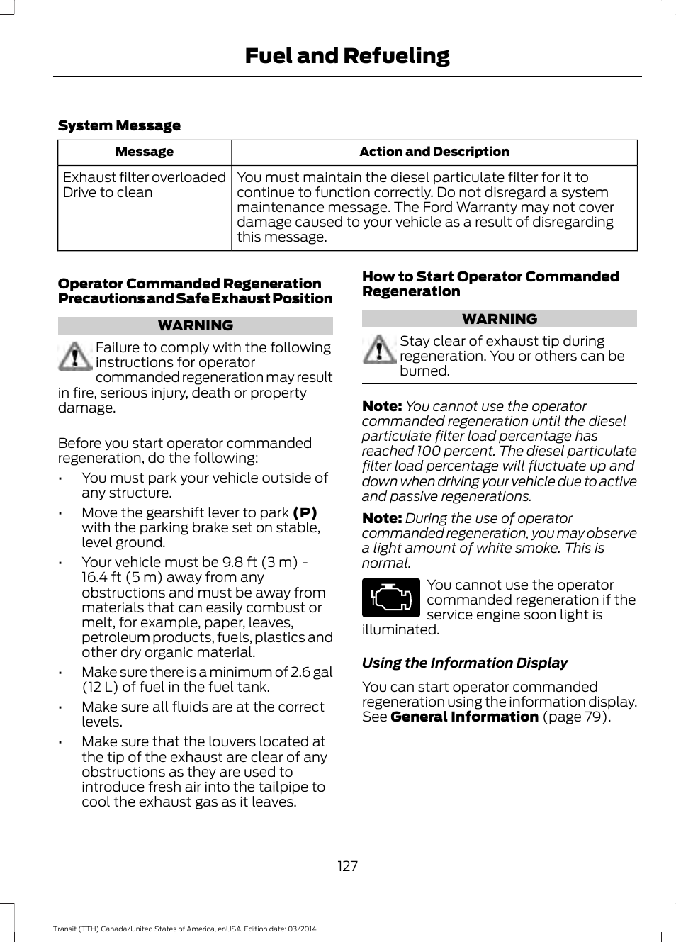 Fuel and refueling | FORD 2015 Transit v.1 User Manual | Page 130 / 461