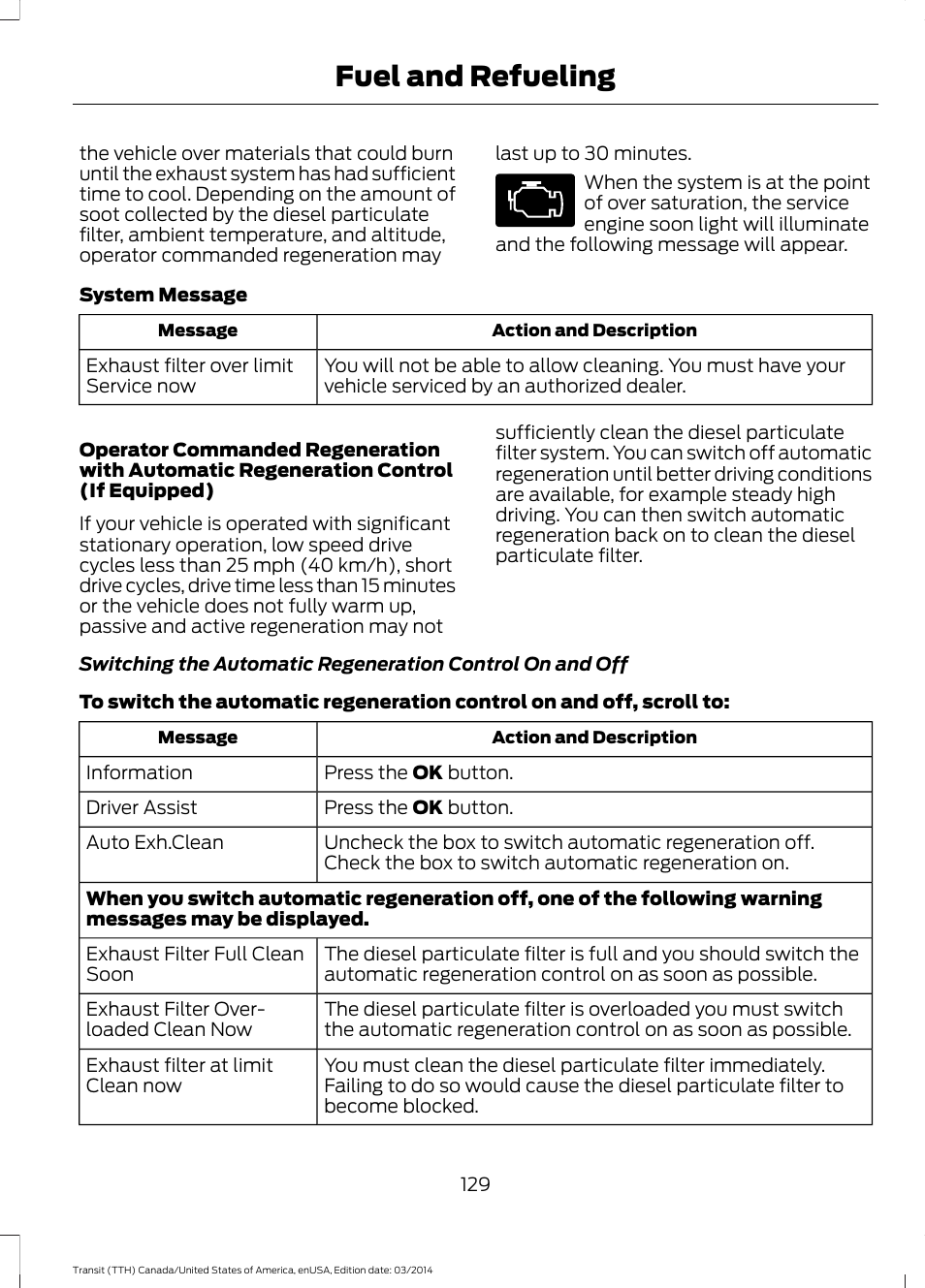 Fuel and refueling | FORD 2015 Transit v.1 User Manual | Page 132 / 461