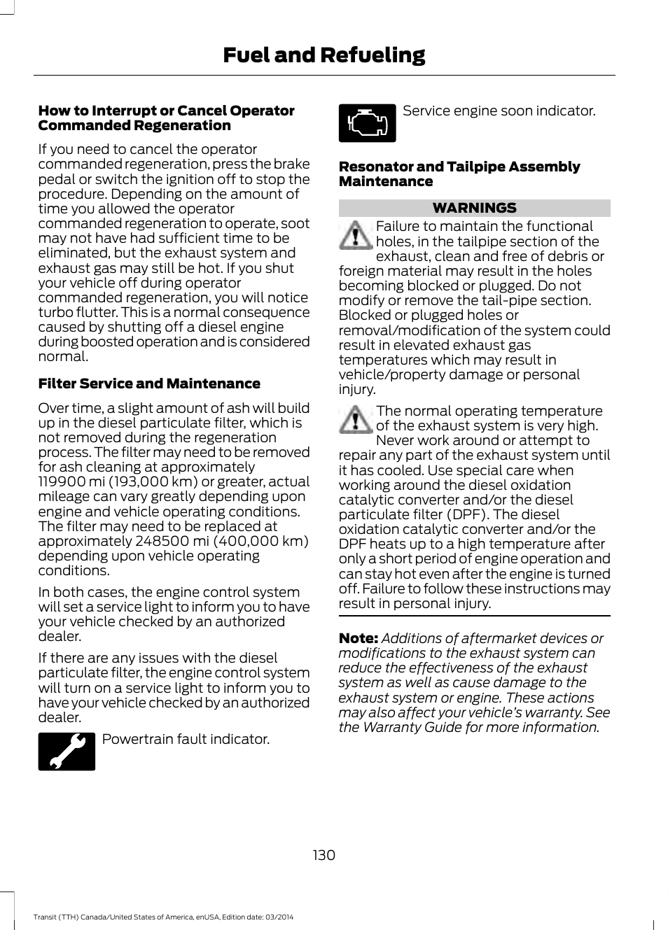Fuel and refueling | FORD 2015 Transit v.1 User Manual | Page 133 / 461
