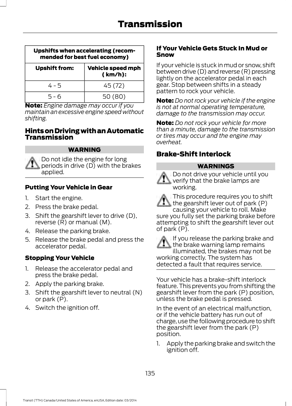 Transmission | FORD 2015 Transit v.1 User Manual | Page 138 / 461