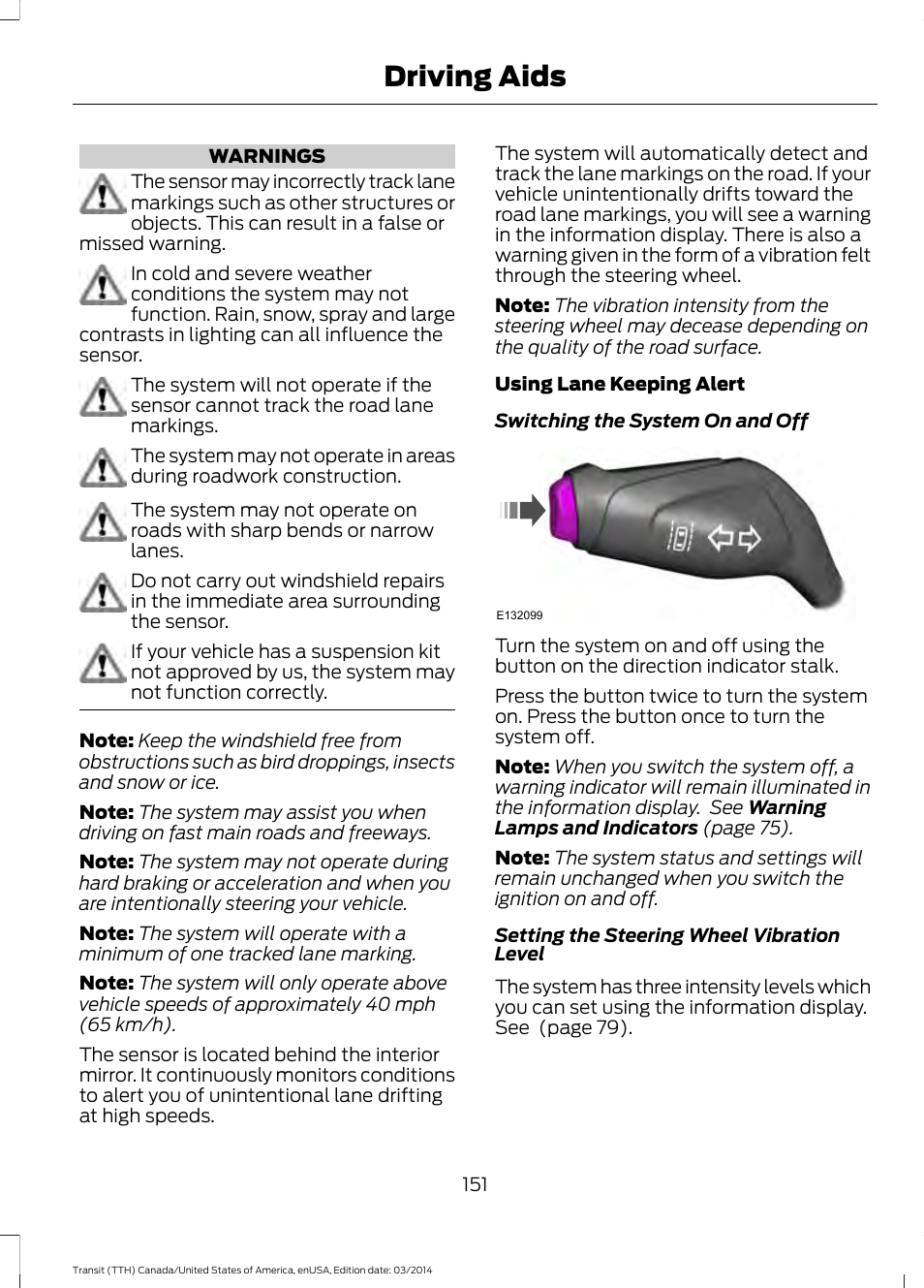 Driving aids | FORD 2015 Transit v.1 User Manual | Page 154 / 461