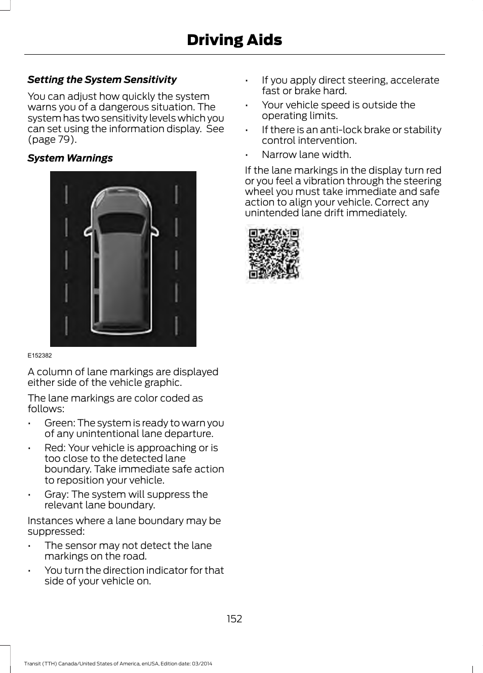 Driving aids | FORD 2015 Transit v.1 User Manual | Page 155 / 461