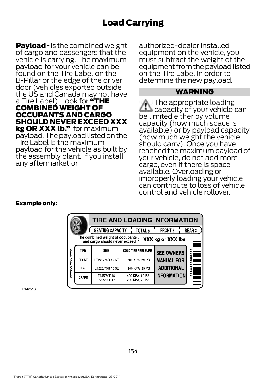 Load carrying | FORD 2015 Transit v.1 User Manual | Page 157 / 461