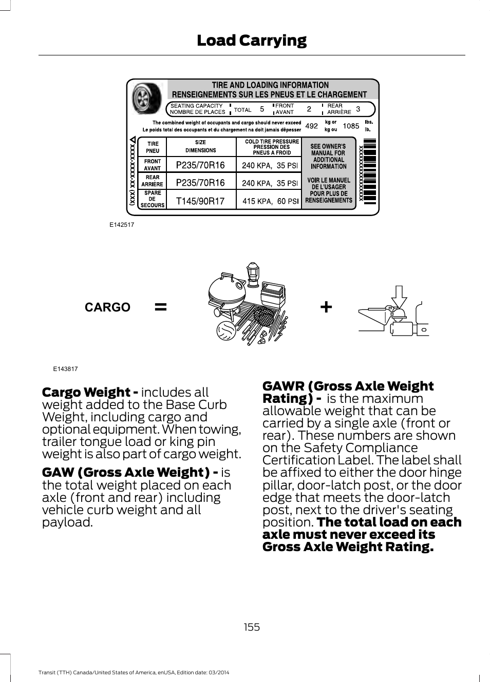 Load carrying | FORD 2015 Transit v.1 User Manual | Page 158 / 461
