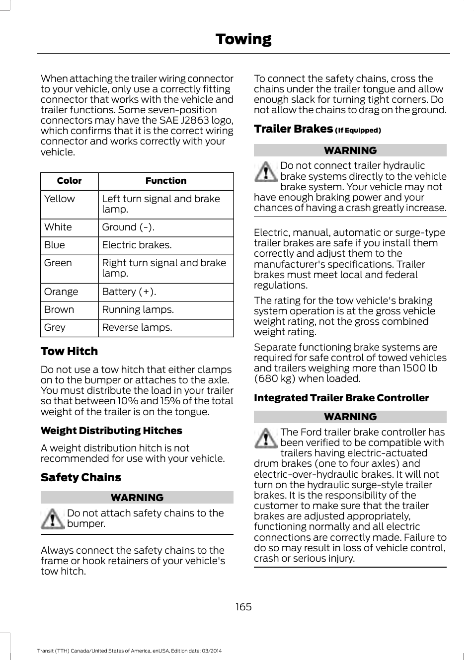 Towing | FORD 2015 Transit v.1 User Manual | Page 168 / 461