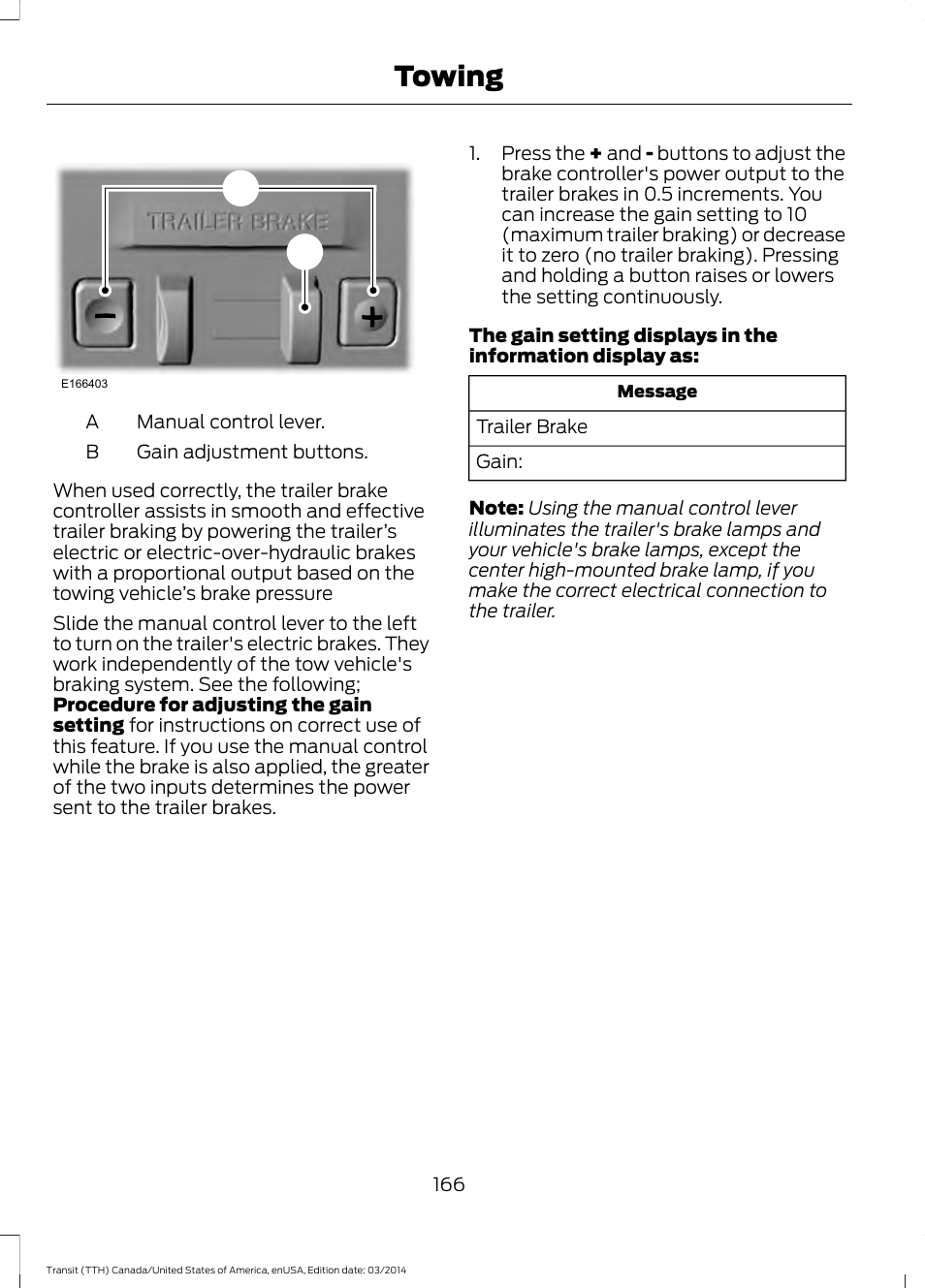 Towing | FORD 2015 Transit v.1 User Manual | Page 169 / 461