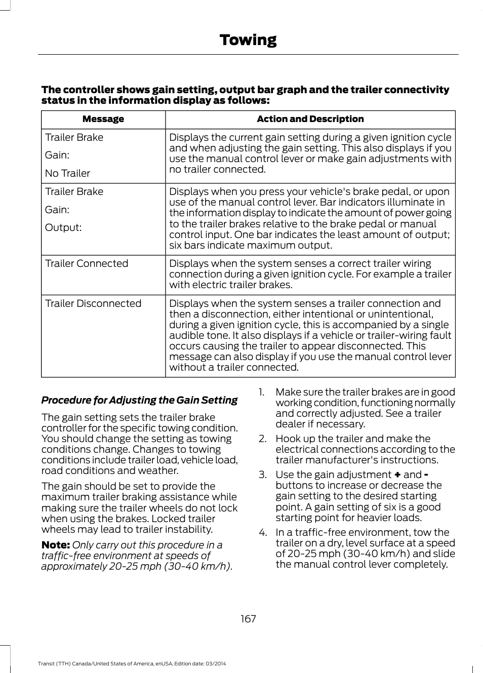 Towing | FORD 2015 Transit v.1 User Manual | Page 170 / 461