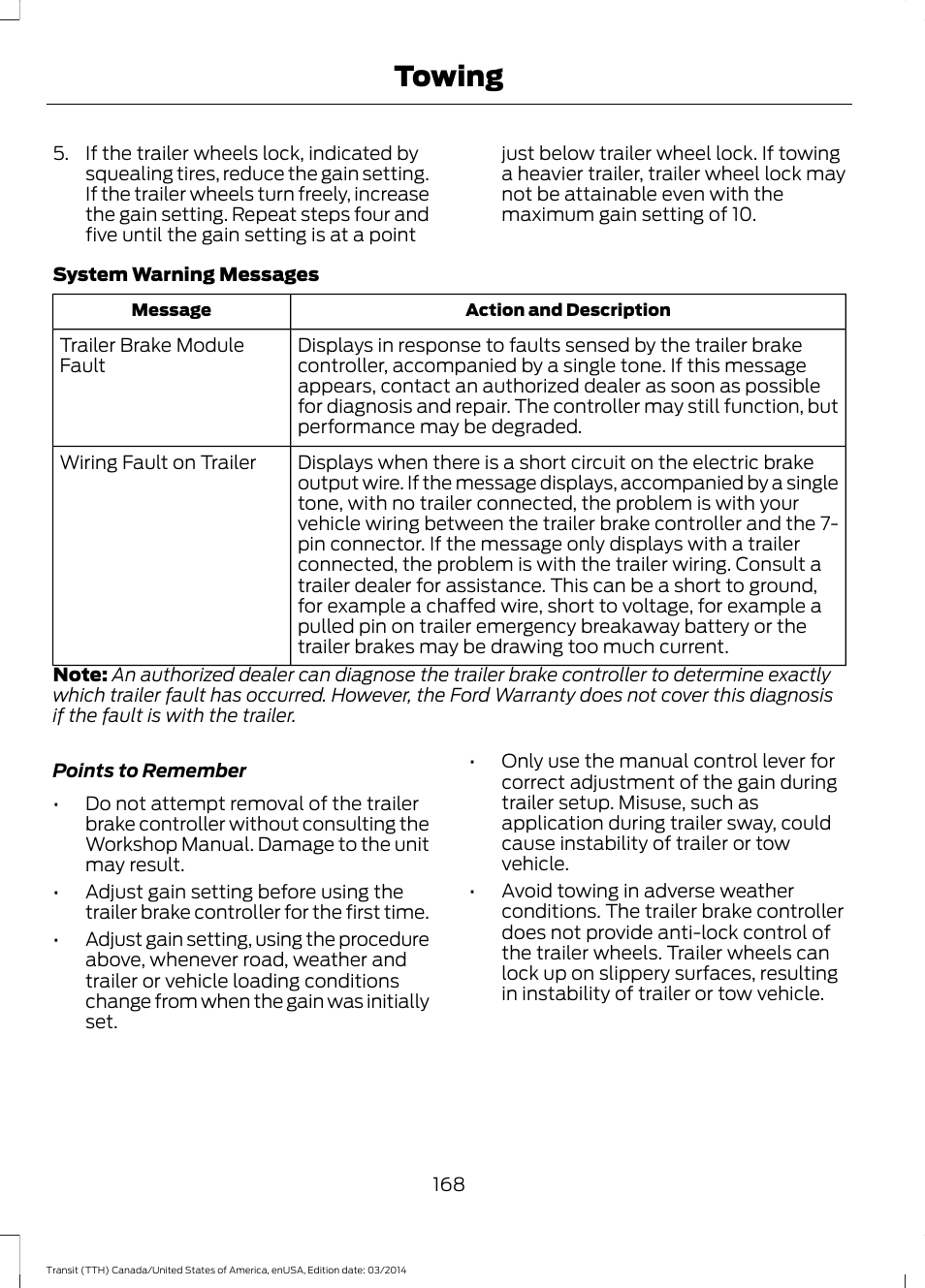 Towing | FORD 2015 Transit v.1 User Manual | Page 171 / 461