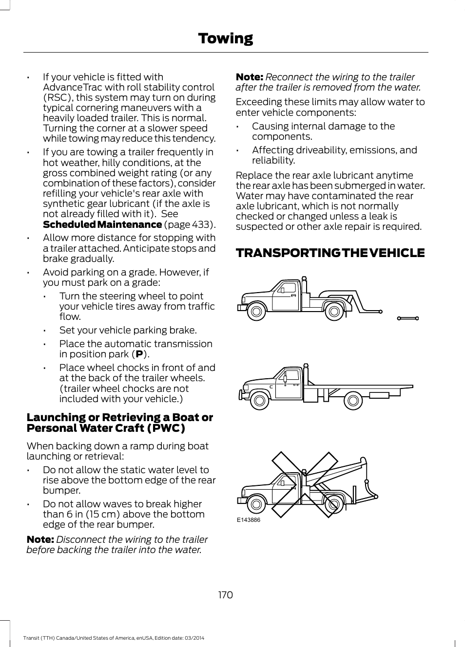 Transporting the vehicle, Towing | FORD 2015 Transit v.1 User Manual | Page 173 / 461