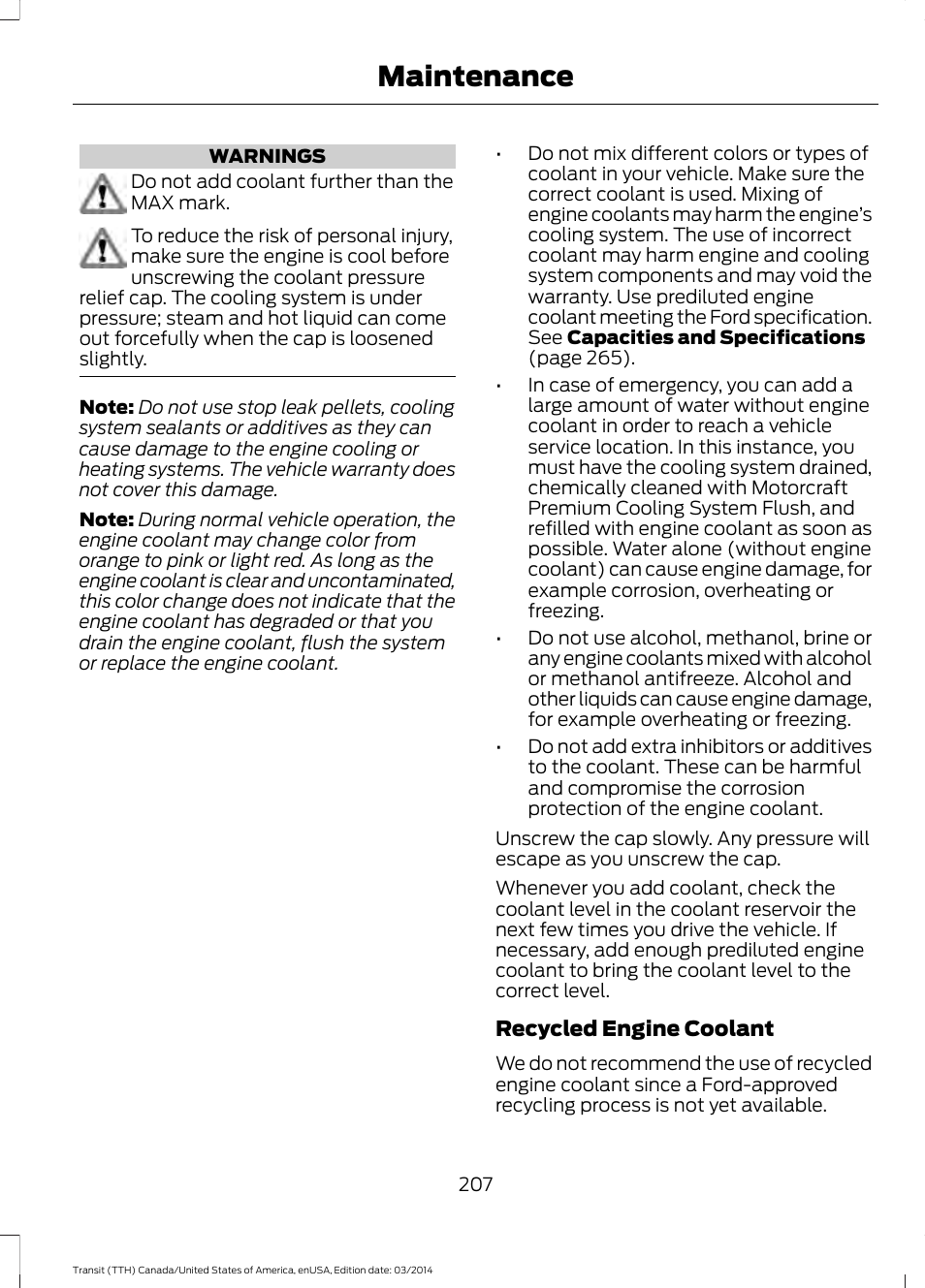Maintenance | FORD 2015 Transit v.1 User Manual | Page 210 / 461
