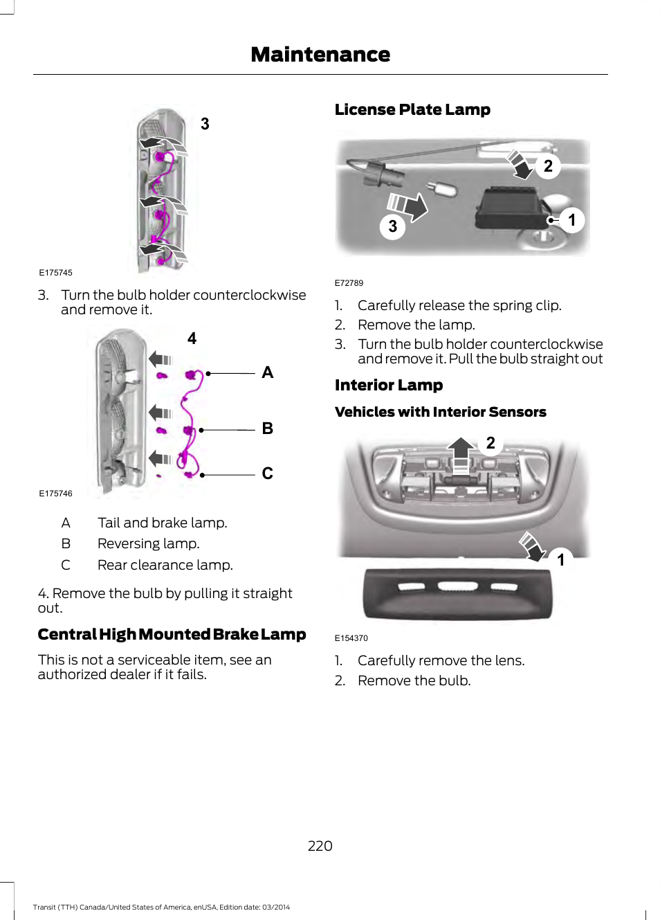 Maintenance, Ab c 4 | FORD 2015 Transit v.1 User Manual | Page 223 / 461