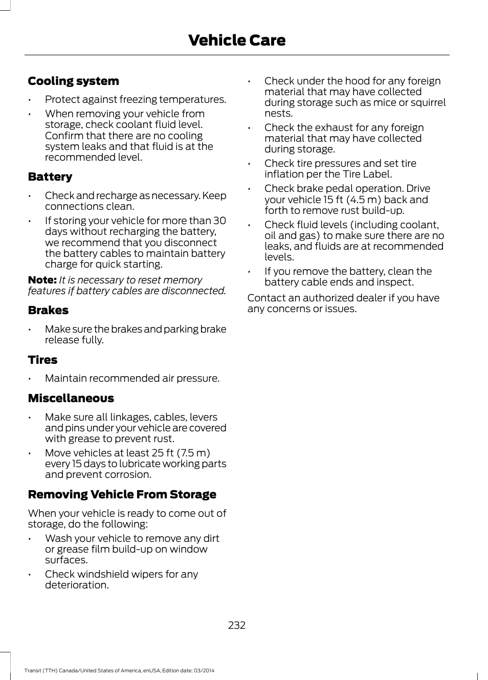 Vehicle care | FORD 2015 Transit v.1 User Manual | Page 235 / 461