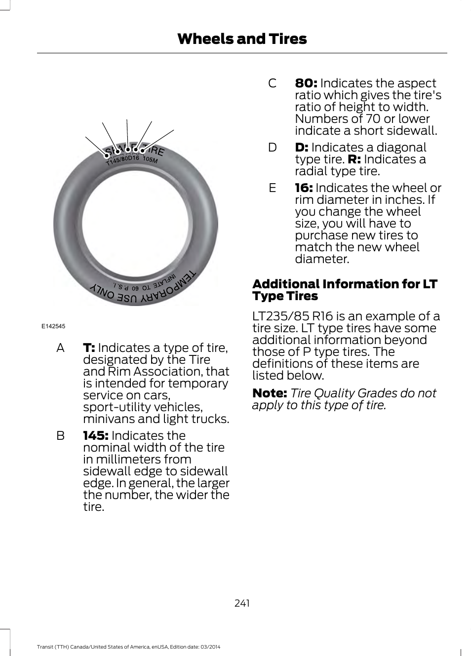 Wheels and tires | FORD 2015 Transit v.1 User Manual | Page 244 / 461