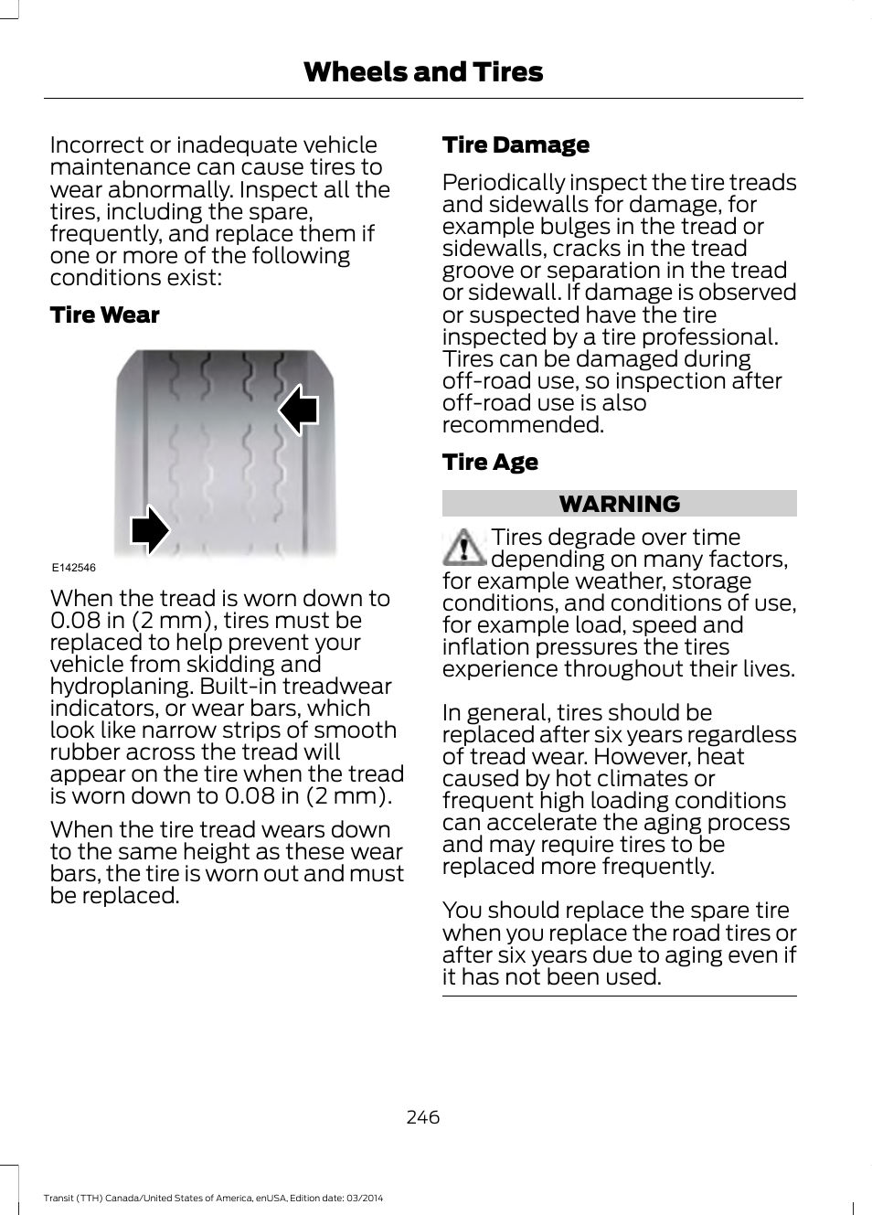 Wheels and tires | FORD 2015 Transit v.1 User Manual | Page 249 / 461