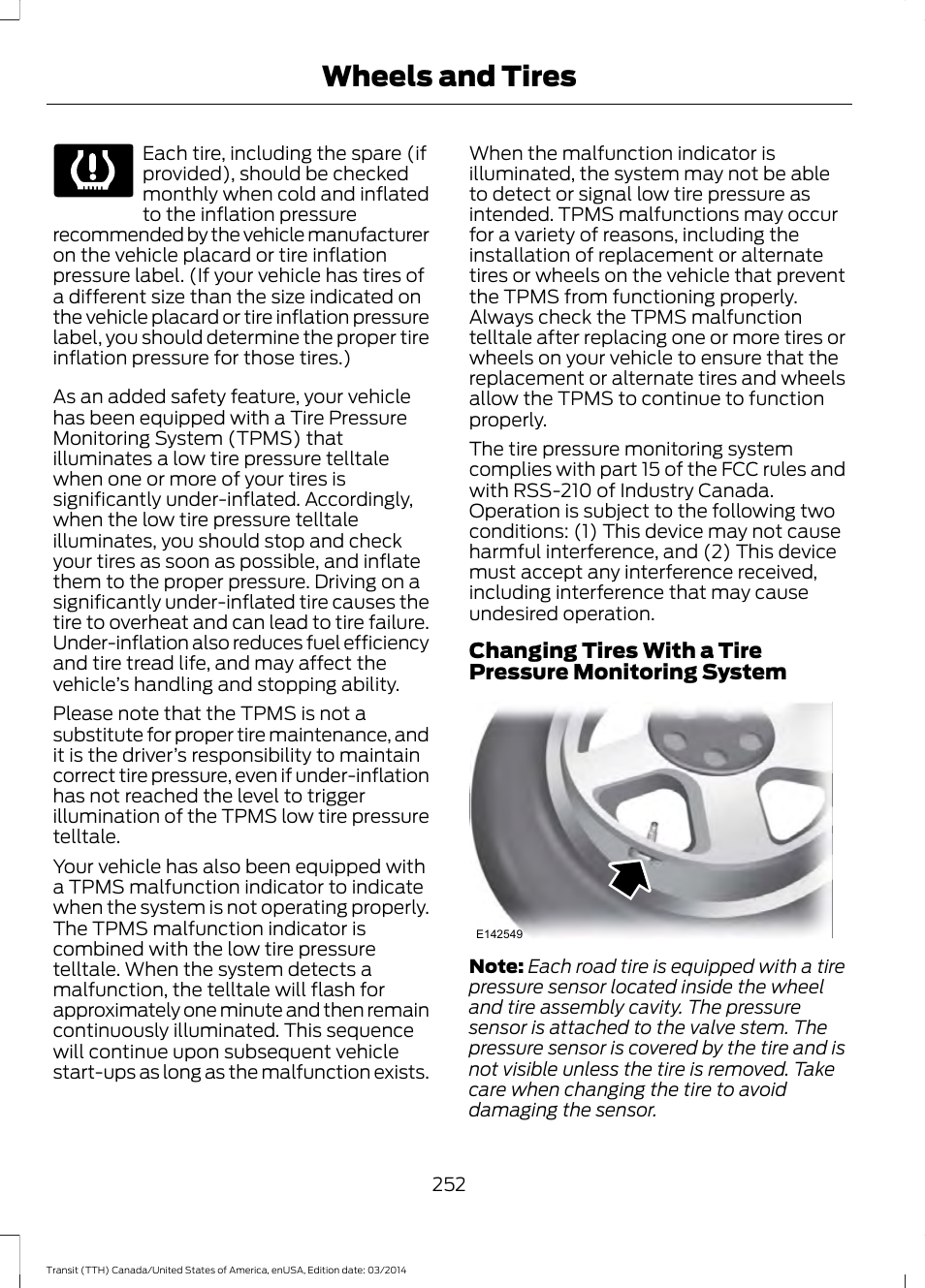 Wheels and tires | FORD 2015 Transit v.1 User Manual | Page 255 / 461