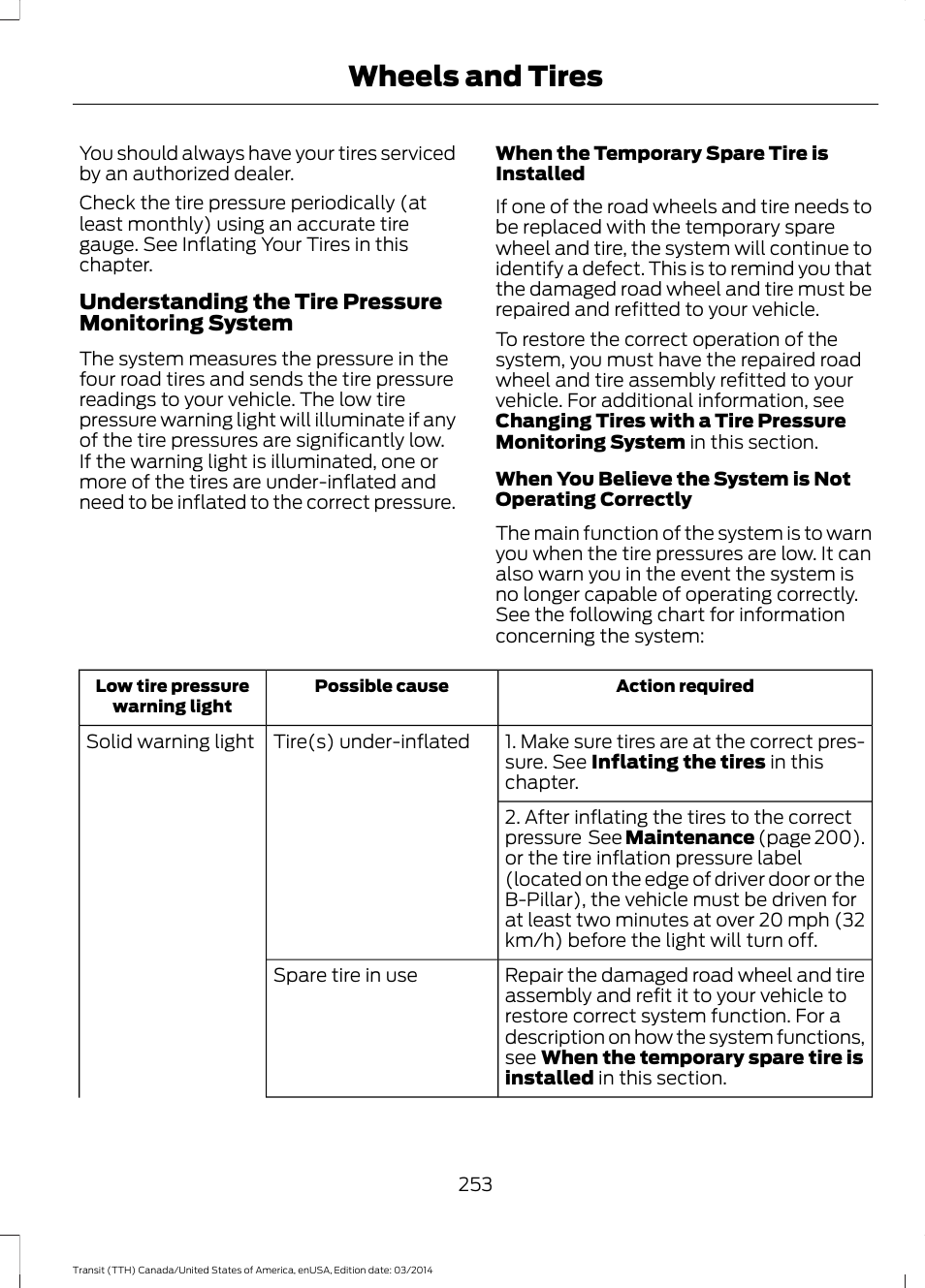 Wheels and tires | FORD 2015 Transit v.1 User Manual | Page 256 / 461