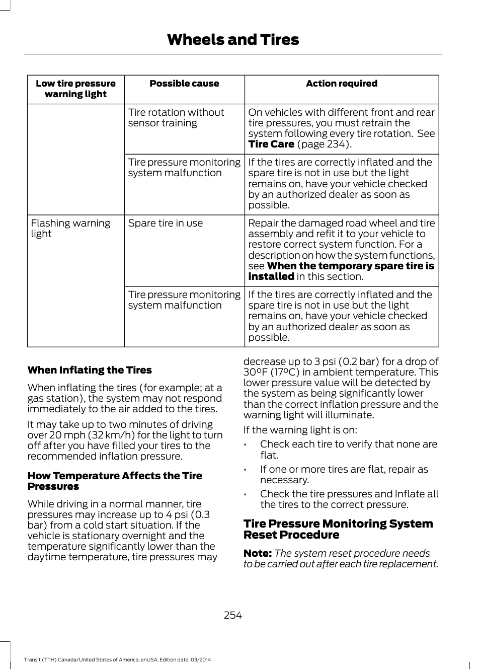 Wheels and tires | FORD 2015 Transit v.1 User Manual | Page 257 / 461