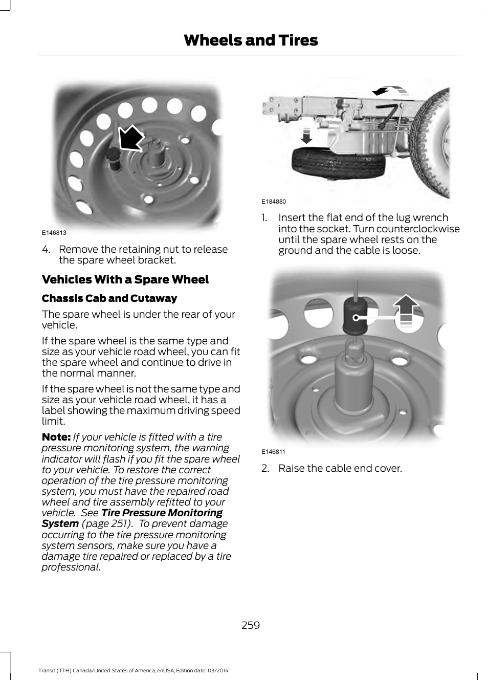 Wheels and tires | FORD 2015 Transit v.1 User Manual | Page 262 / 461