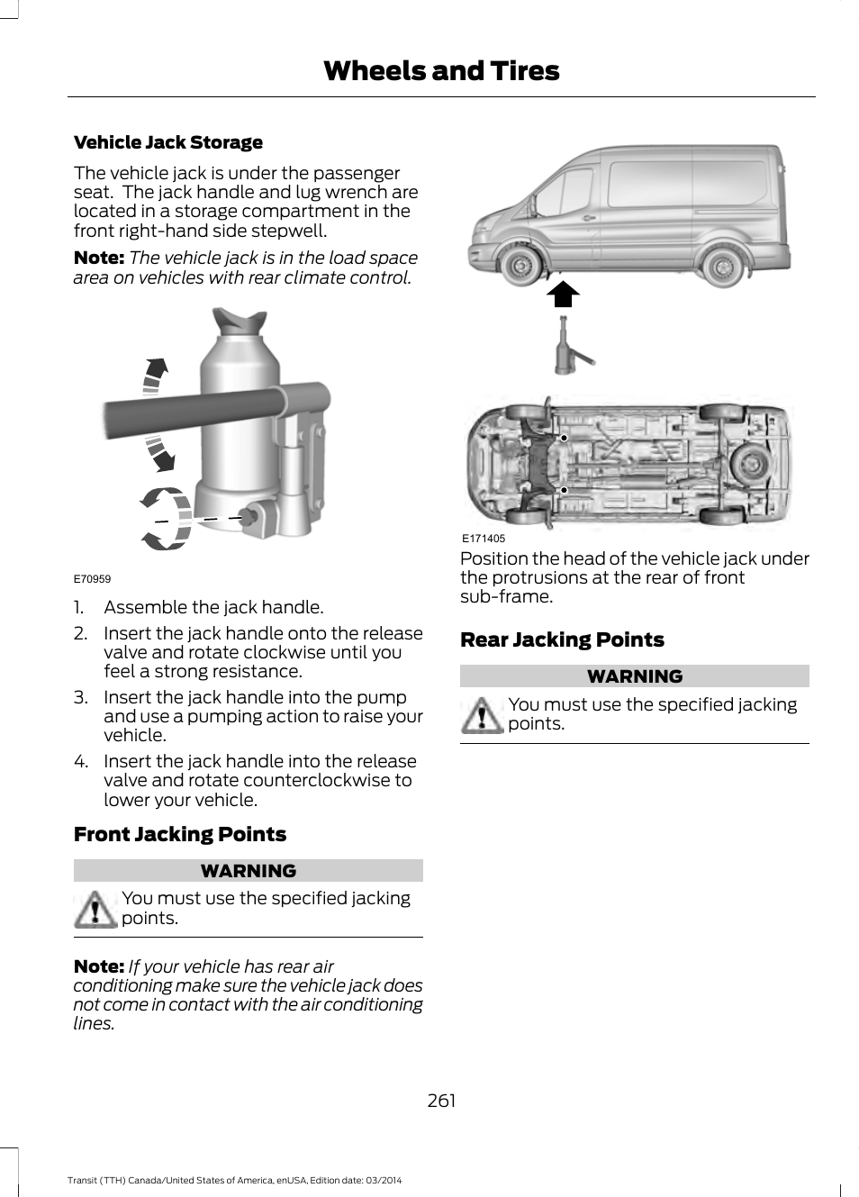 Wheels and tires | FORD 2015 Transit v.1 User Manual | Page 264 / 461