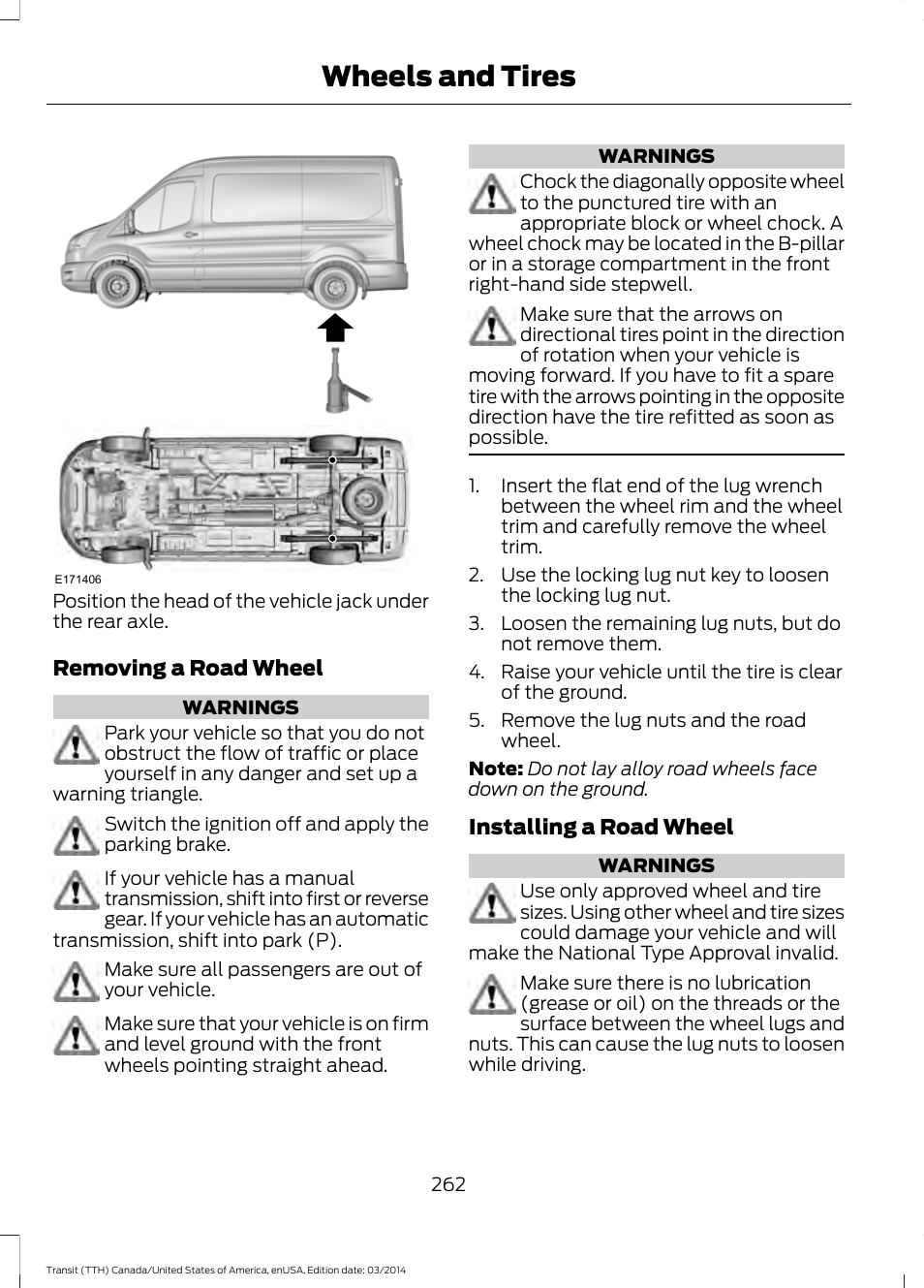 Wheels and tires | FORD 2015 Transit v.1 User Manual | Page 265 / 461