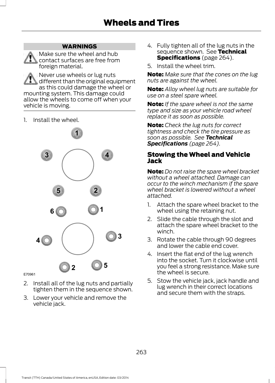 Wheels and tires | FORD 2015 Transit v.1 User Manual | Page 266 / 461