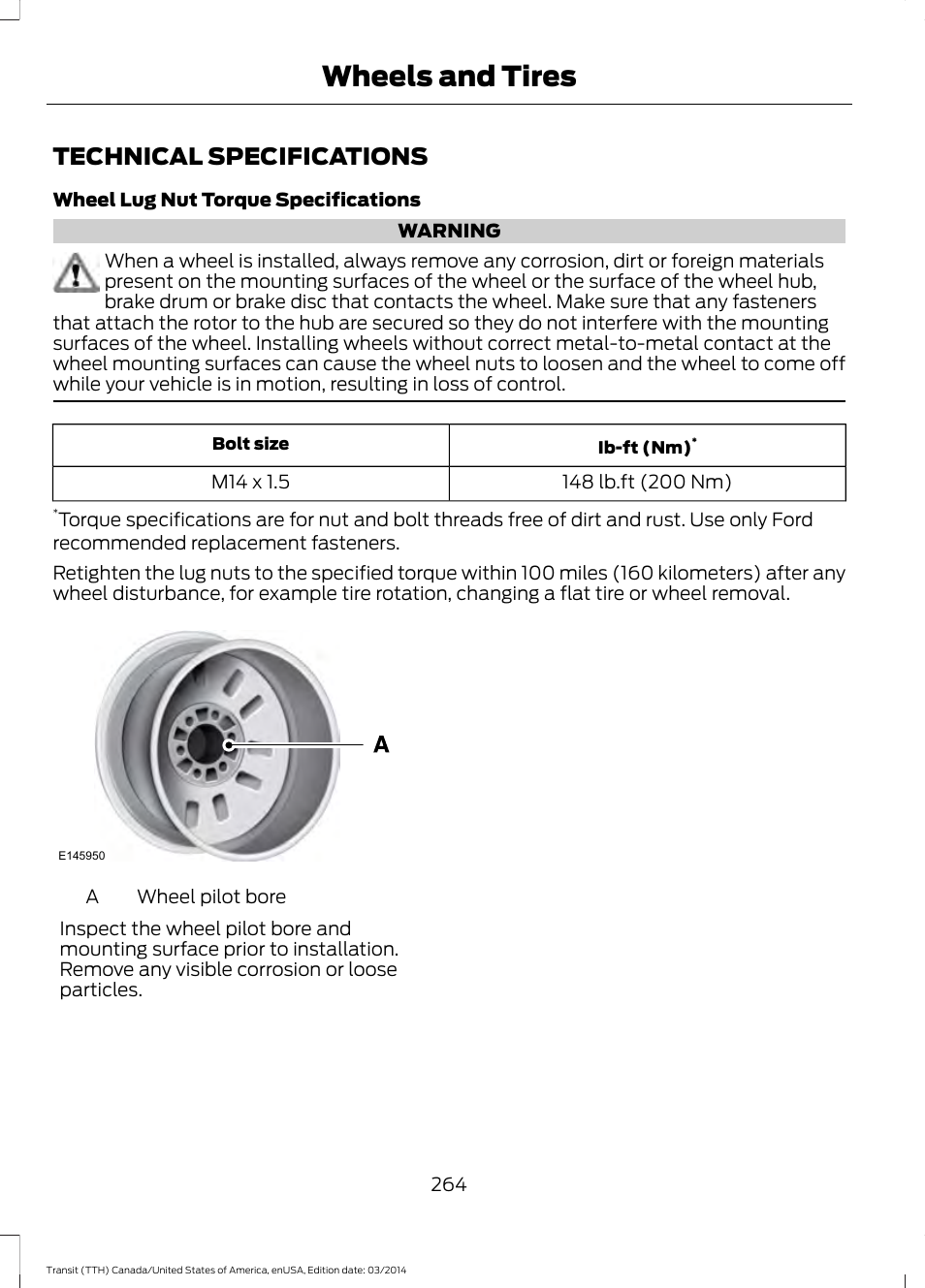 Technical specifications, Wheels and tires | FORD 2015 Transit v.1 User Manual | Page 267 / 461