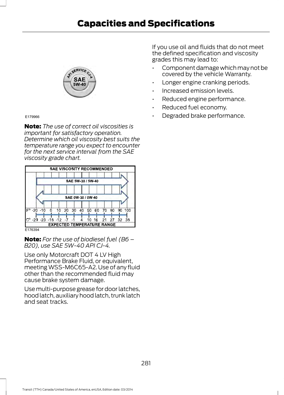 Capacities and specifications | FORD 2015 Transit v.1 User Manual | Page 284 / 461