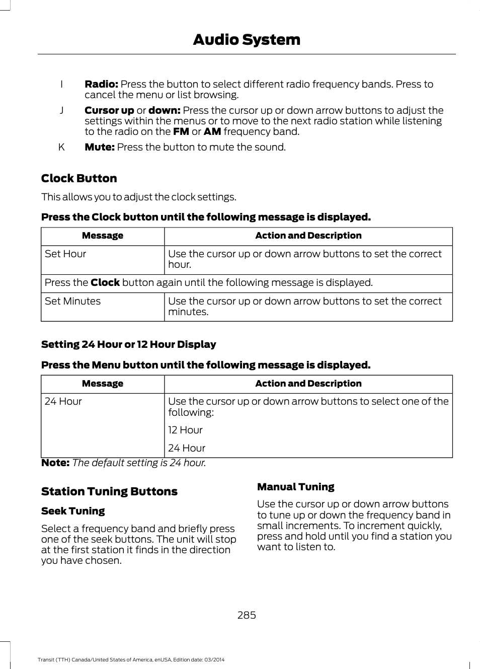 Audio system | FORD 2015 Transit v.1 User Manual | Page 288 / 461