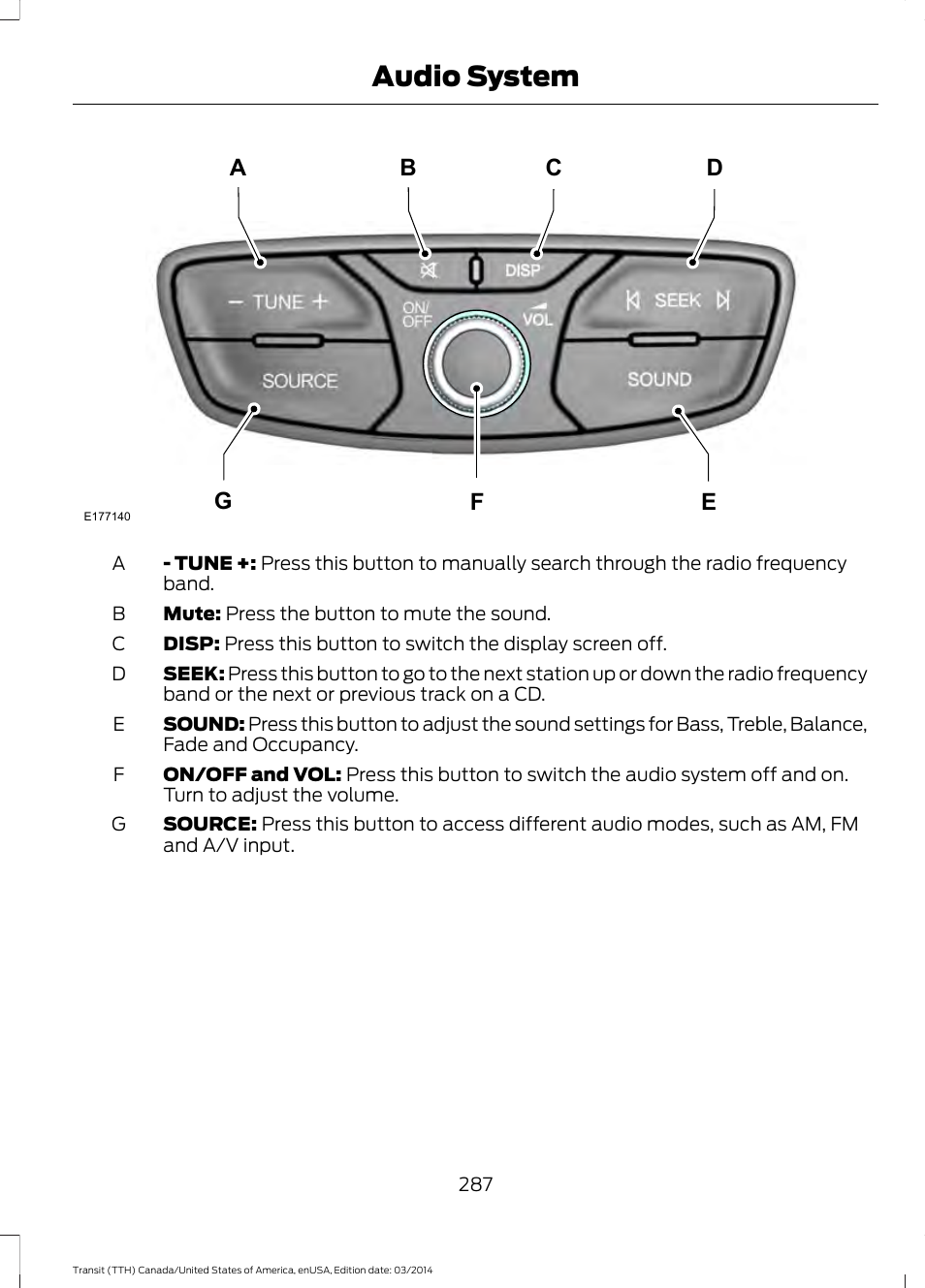 Audio system | FORD 2015 Transit v.1 User Manual | Page 290 / 461